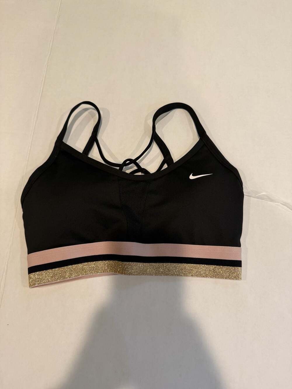 Nike Indy Icon Clash Light-Support Sports Bra with Metallic Gold and Pink Trim